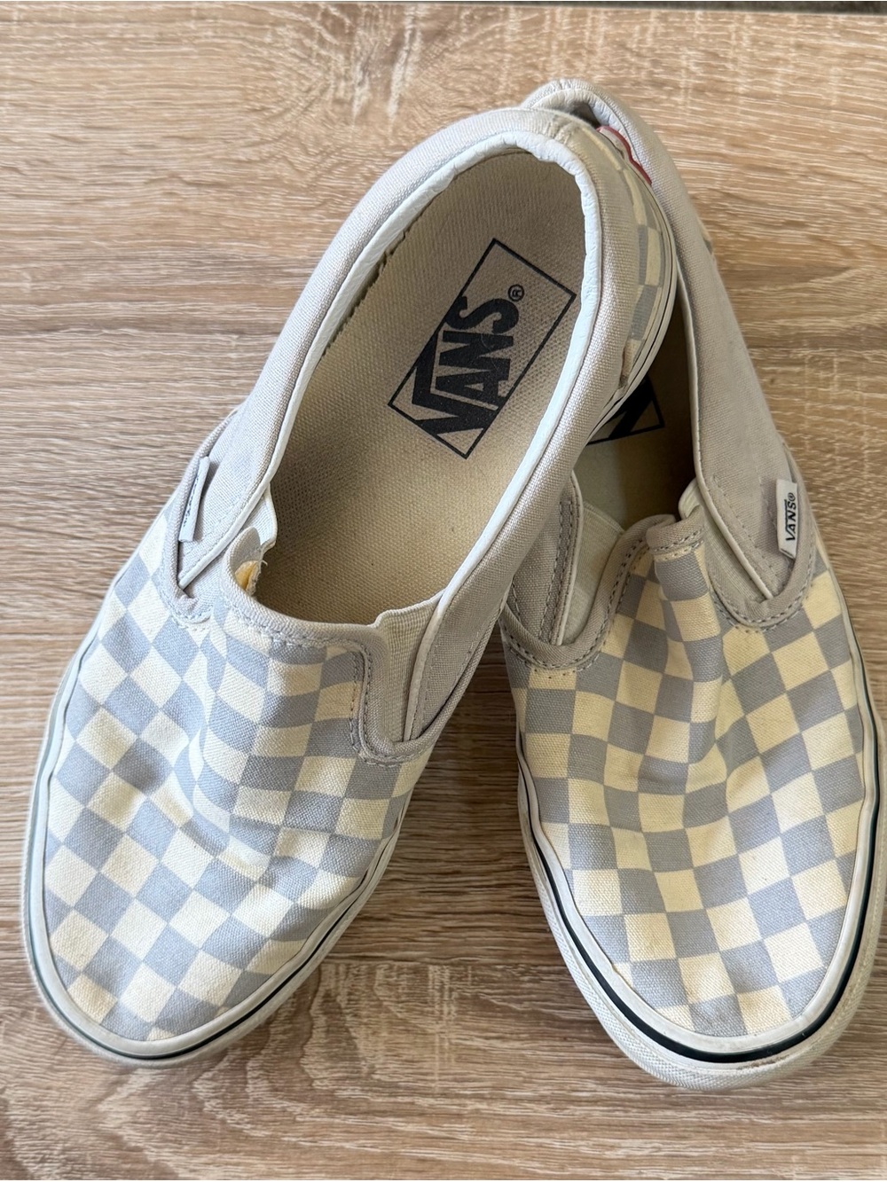 Vans Slip-On Checkerboard Shoes - Cream/Gray
